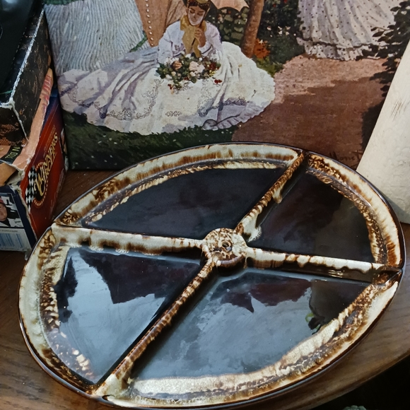 🍕Vintage 70s Pfaltzgraff Serving Platter Dish Porcelain Brown Dripware Oval🌮 - Picture 7 of 10